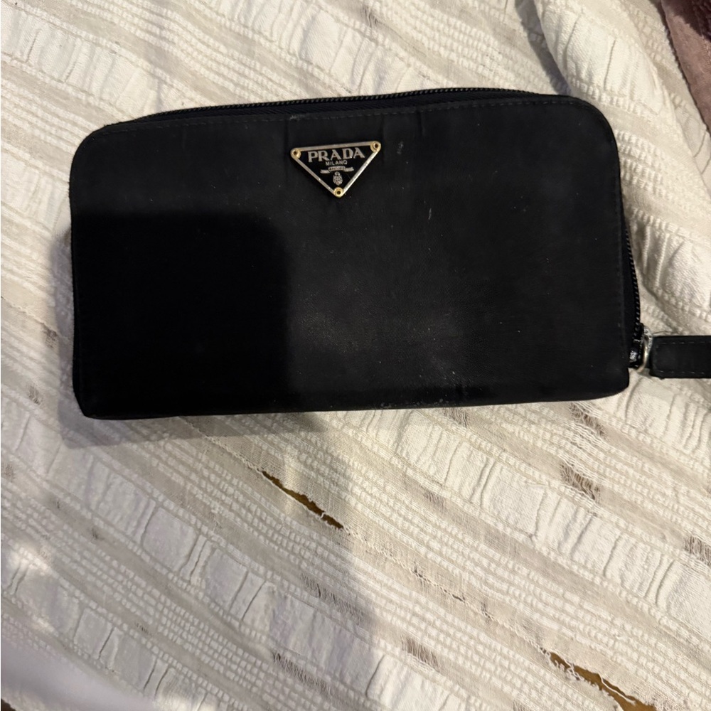 Prada Black Leather Zip Wallet